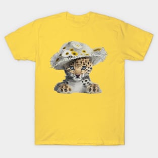 Leopard cub in a hat with flowers T-Shirt